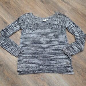 Roxy Womens Space Dye Knit Sweater Gray Black White Scoop Neck Size Medium